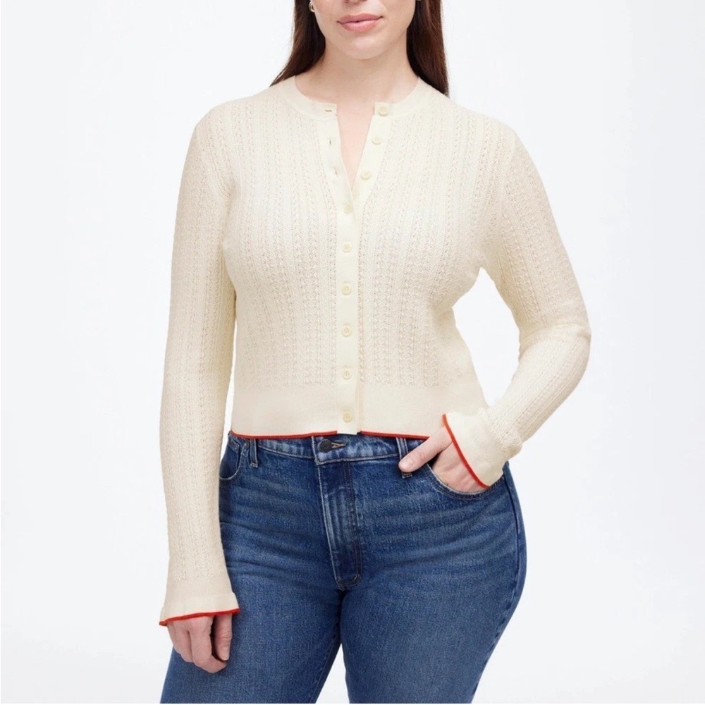 Madewell Off White Snowy Lace Button Down Long Sleeve Cole Cardigan XL NWT